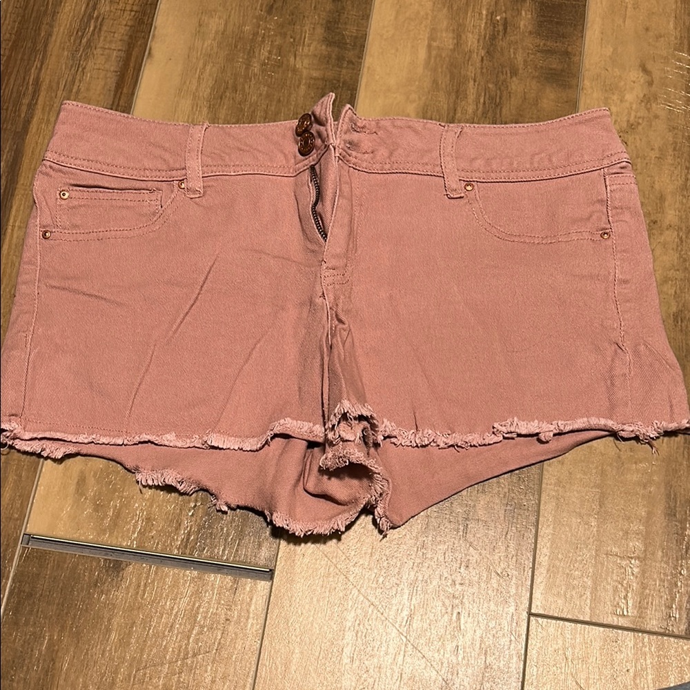 Refuge Pink Jean Shorts with Frayed Hem